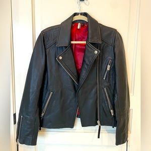 Topshop black real leather motto jacket